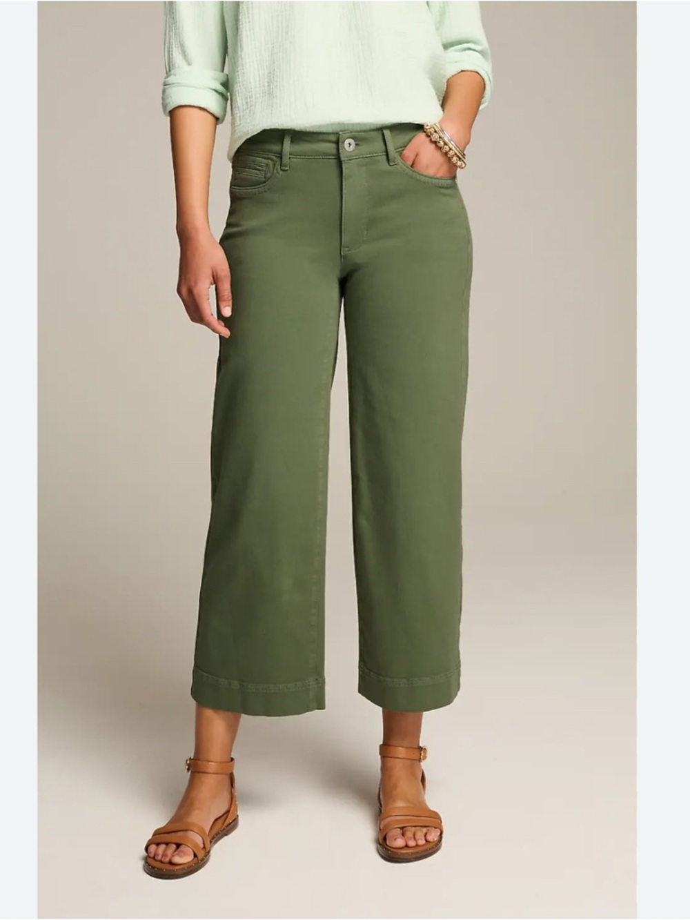 J. Jill Olive Green Wide Crop Jeans